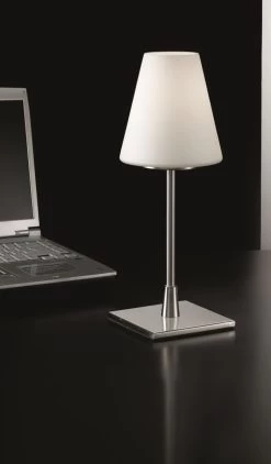 Tischleuchte Nickel Satiniert Weiß Fabas Luce Lucy Big E14 -Lichtwelt Verkauf 2653 31 178 m