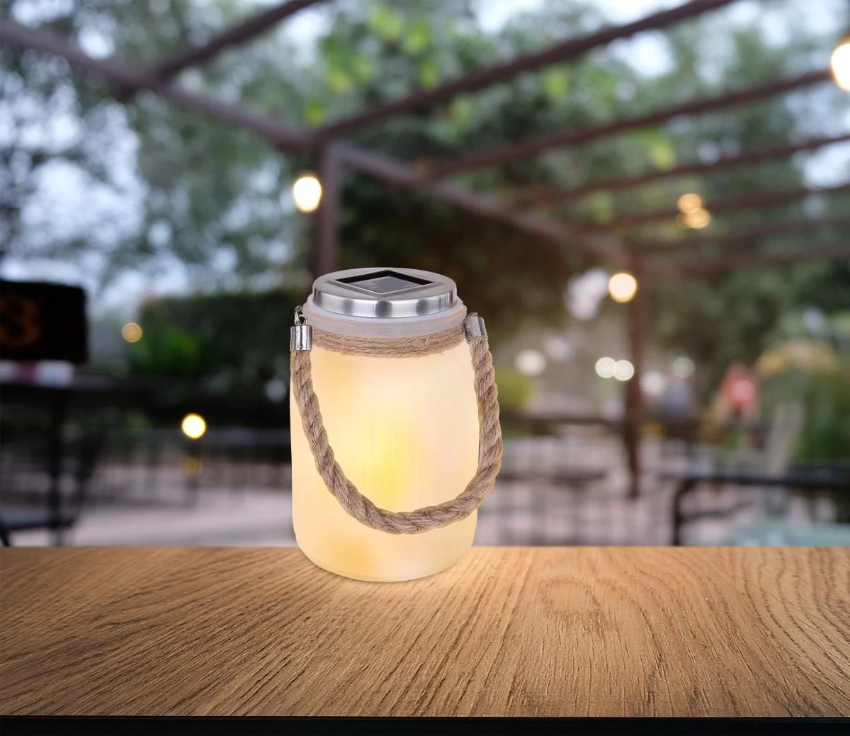 Solarglas Mit Kordel Satiniert LED Flackert Von Globo 6 Solarglas Mit Kordel Satiniert LED Flackert Von Globo – Bild 4