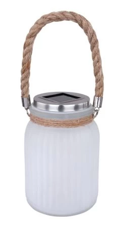 Solarglas Mit Kordel Satiniert LED Flackert Von Globo