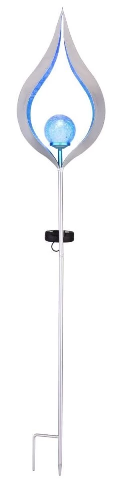 Design Solarleuchte Silber Mit Blauer Glaskugel 17,5x6x90cm Mit Erdspieß Von Globo -Lichtwelt Verkauf 33467b c