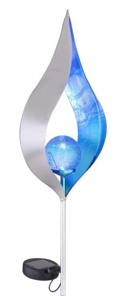 Design Solarleuchte Silber Mit Blauer Glaskugel 17,5x6x90cm Mit Erdspieß Von Globo -Lichtwelt Verkauf 33467b e