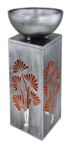 LED Solarleuchte Mit Pflanzschale U. Blatt Stanzungen Aus Metall Silber Antik 25x25x59cm Von Globo 10 LED Solarleuchte Mit Pflanzschale U. Blatt Stanzungen Aus Metall Silber Antik 25x25x59cm Von Globo -Lichtwelt Verkauf 33484s a