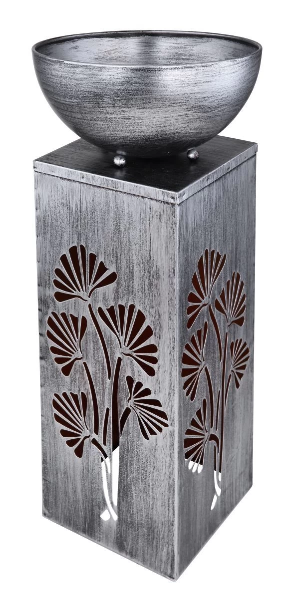 LED Solarleuchte Mit Pflanzschale U. Blatt Stanzungen Aus Metall Silber Antik 25x25x59cm Von Globo 3 LED Solarleuchte Mit Pflanzschale U. Blatt Stanzungen Aus Metall Silber Antik 25x25x59cm Von Globo