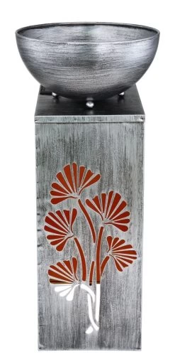 LED Solarleuchte Mit Pflanzschale U. Blatt Stanzungen Aus Metall Silber Antik 25x25x59cm Von Globo 11 LED Solarleuchte Mit Pflanzschale U. Blatt Stanzungen Aus Metall Silber Antik 25x25x59cm Von Globo -Lichtwelt Verkauf 33484s c