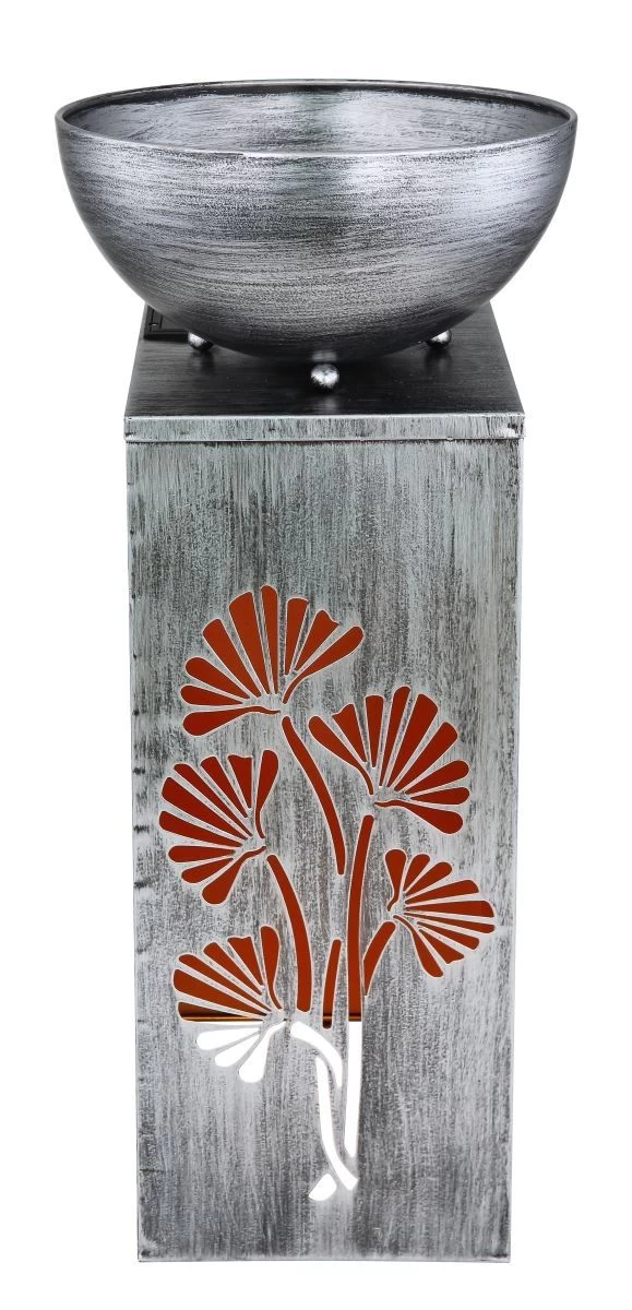 LED Solarleuchte Mit Pflanzschale U. Blatt Stanzungen Aus Metall Silber Antik 25x25x59cm Von Globo 5 LED Solarleuchte Mit Pflanzschale U. Blatt Stanzungen Aus Metall Silber Antik 25x25x59cm Von Globo – Bild 3