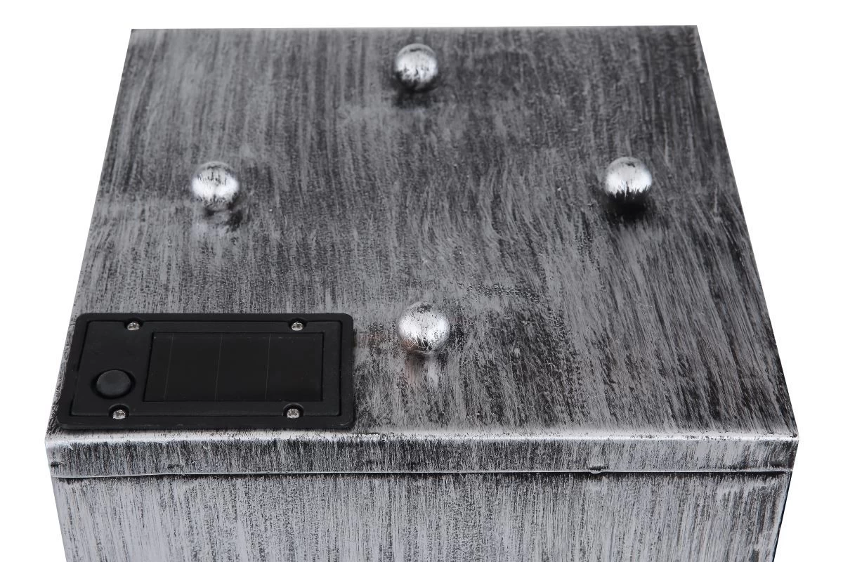 LED Solarleuchte Mit Pflanzschale U. Blatt Stanzungen Aus Metall Silber Antik 25x25x59cm Von Globo 7 LED Solarleuchte Mit Pflanzschale U. Blatt Stanzungen Aus Metall Silber Antik 25x25x59cm Von Globo – Bild 5