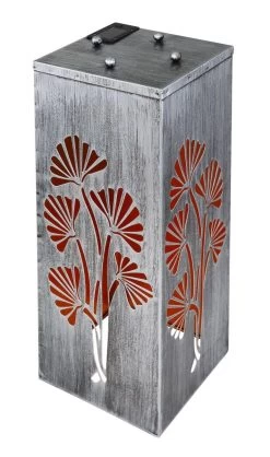 LED Solarleuchte Mit Pflanzschale U. Blatt Stanzungen Aus Metall Silber Antik 25x25x59cm Von Globo 12 LED Solarleuchte Mit Pflanzschale U. Blatt Stanzungen Aus Metall Silber Antik 25x25x59cm Von Globo -Lichtwelt Verkauf 33484s f