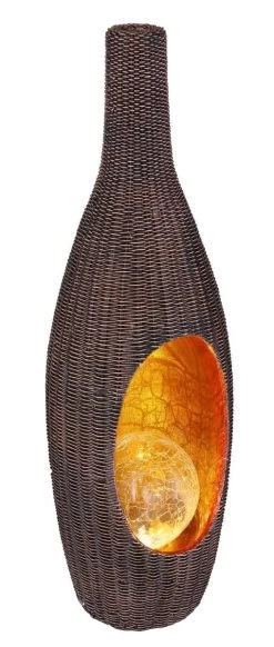 LED Solarleuchte Vase In Korb-Optik Mit Glaskugel Schwarz Goldfarbend 14,3x13x45,5cm Von Globo -Lichtwelt Verkauf 33524 a