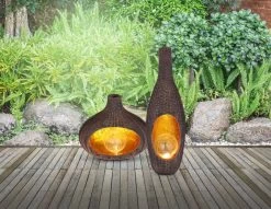 LED Solarleuchte Vase In Korb-Optik Mit Glaskugel Schwarz Goldfarbend 14,3x13x45,5cm Von Globo -Lichtwelt Verkauf 33525 am 1