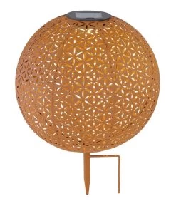 LED Solarleuchte Kugel Aus Metall Mit Dekorstanzungen Lebensblume Rostfarbend 270mm Von Globo 7 LED Solarleuchte Kugel Aus Metall Mit Dekorstanzungen Lebensblume Rostfarbend 270mm Von Globo -Lichtwelt Verkauf 33629r a