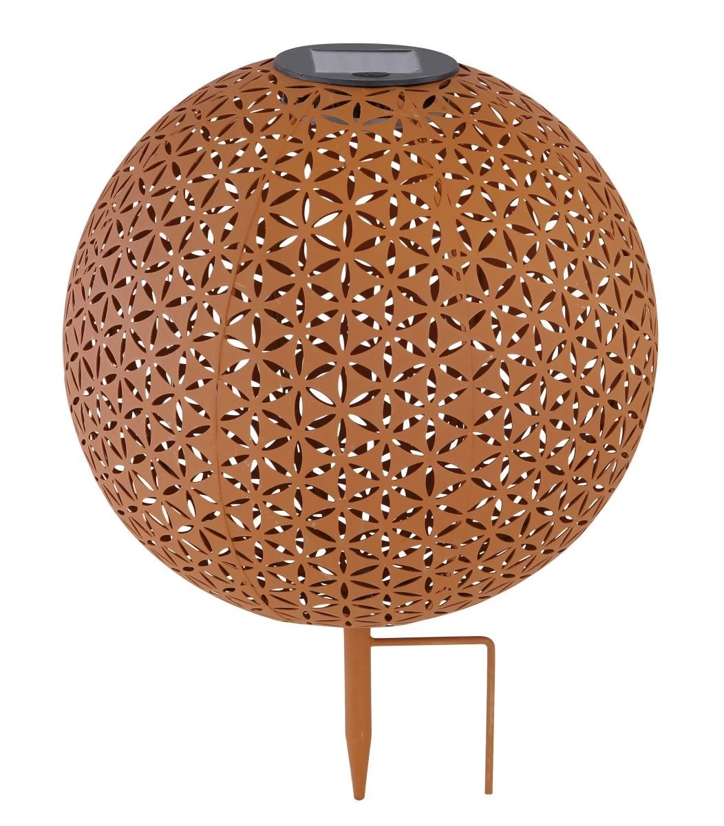 LED Solarleuchte Kugel Aus Metall Mit Dekorstanzungen Lebensblume Rostfarbend 270mm Von Globo 3 LED Solarleuchte Kugel Aus Metall Mit Dekorstanzungen Lebensblume Rostfarbend 270mm Von Globo