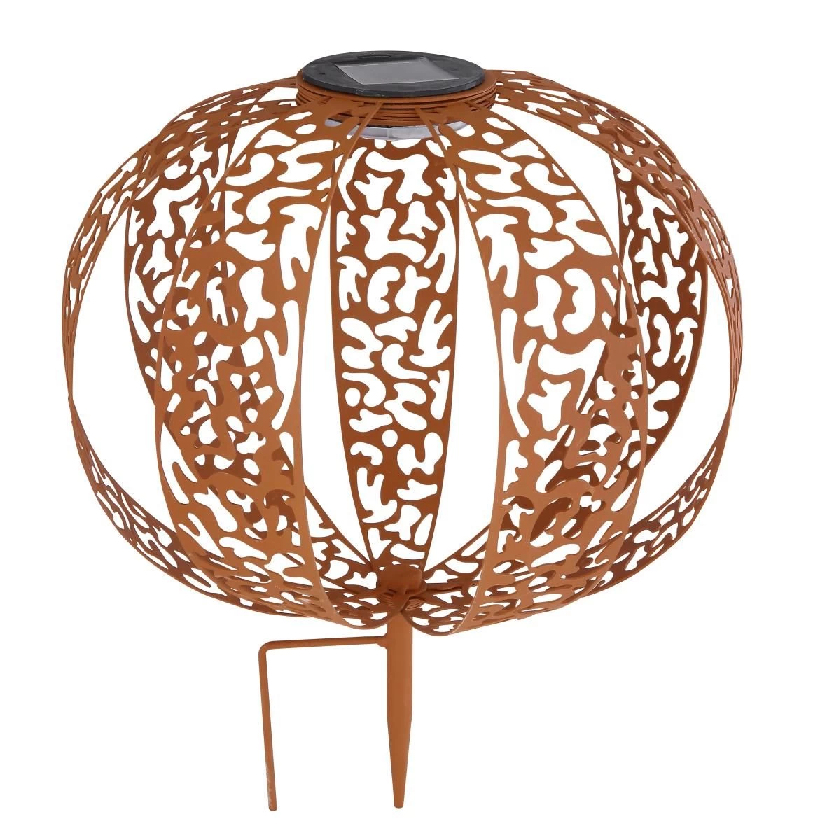 LED Solarleuchte Kugel Aus Streifen M. Dekorstanzungen Rostfarbend 300mm Von Globo 3 LED Solarleuchte Kugel Aus Streifen M. Dekorstanzungen Rostfarbend 300mm Von Globo