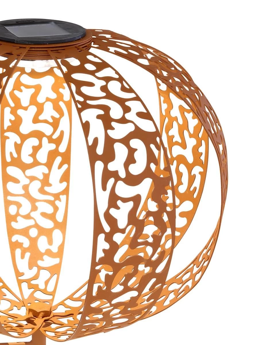 LED Solarleuchte Kugel Aus Streifen M. Dekorstanzungen Rostfarbend 300mm Von Globo 5 LED Solarleuchte Kugel Aus Streifen M. Dekorstanzungen Rostfarbend 300mm Von Globo – Bild 3