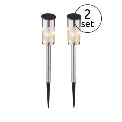 Globo Solarleuchte Edelstahl Rund 2er Set Fackel Mit Erdspieß