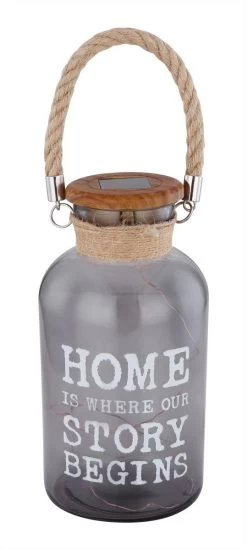 LED Solarleuchte Glas Mit Henkel Und Lichterkette Klar Braun 9,8x20cm Von Globo