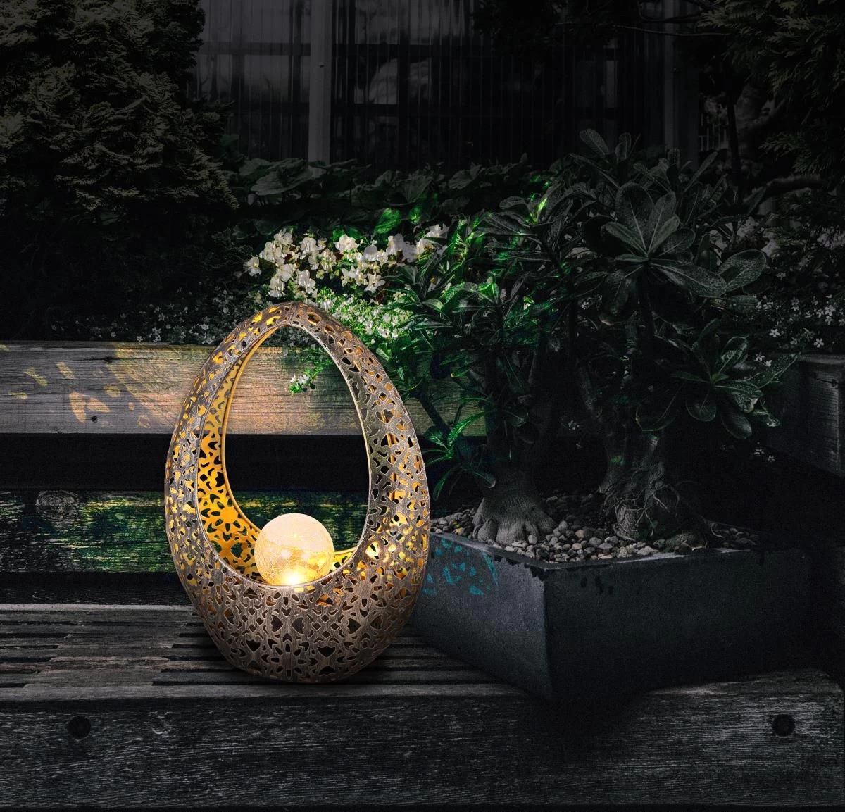 Design Solarlampe Skulptur Mit Dekorstanzungen Und Kugel Von Globo 8 Design Solarlampe Skulptur Mit Dekorstanzungen Und Kugel Von Globo – Bild 6