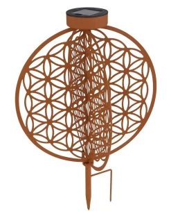 LED Solarlampe Scheiben Im Kugel Design Mit Dekorstanzung Lebensblume Rostfarben 300mm Von Globo