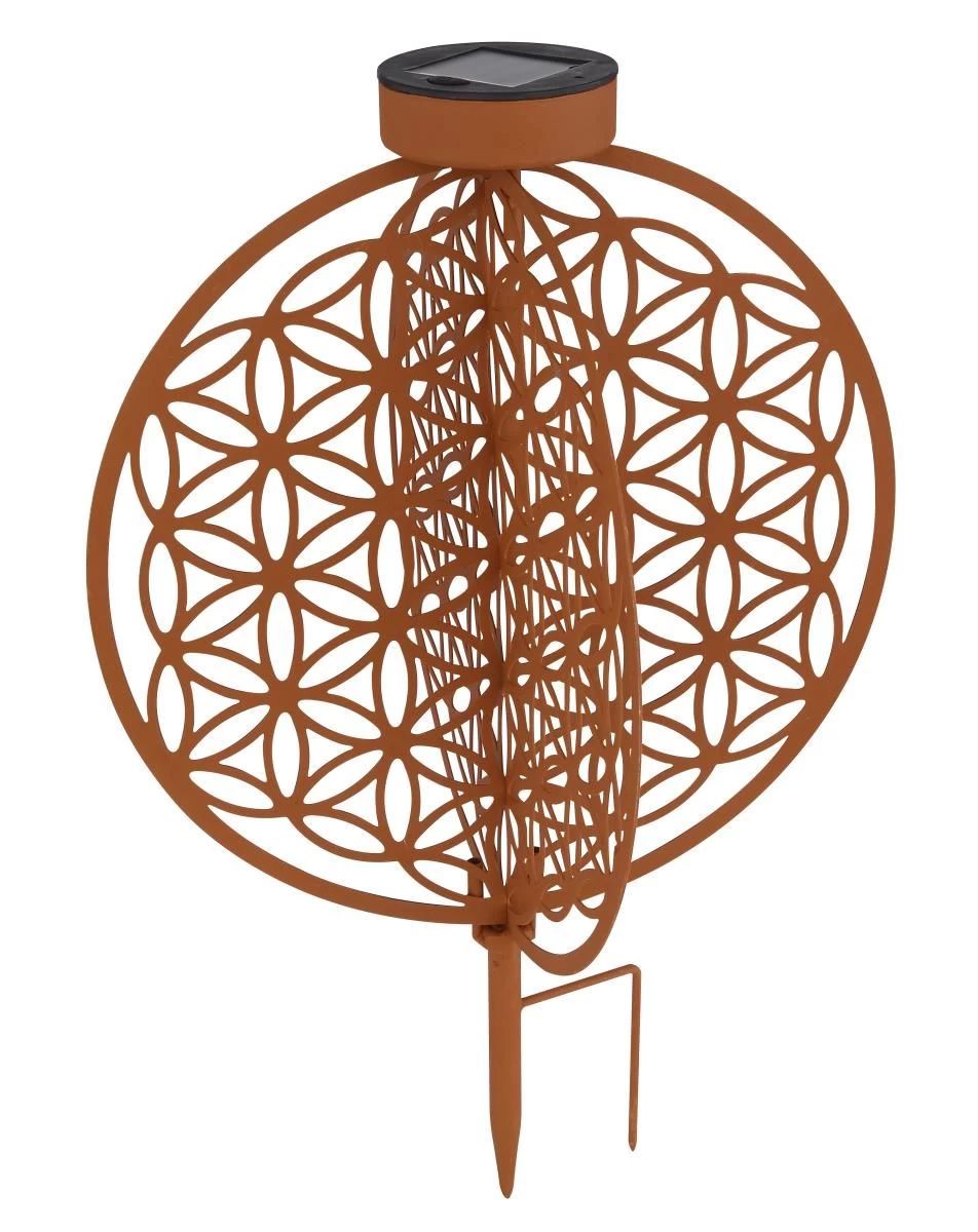 LED Solarlampe Scheiben Im Kugel Design Mit Dekorstanzung Lebensblume Rostfarben 300mm Von Globo 3 LED Solarlampe Scheiben Im Kugel Design Mit Dekorstanzung Lebensblume Rostfarben 300mm Von Globo