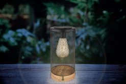 LED Solar Tischleuchte Metall Schwarz Holz Natur DH 120x255mm Von Globo -Lichtwelt Verkauf 36628 am