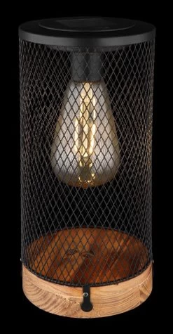 LED Solar Tischleuchte Metall Schwarz Holz Natur DH 120x255mm Von Globo -Lichtwelt Verkauf 36628 ax