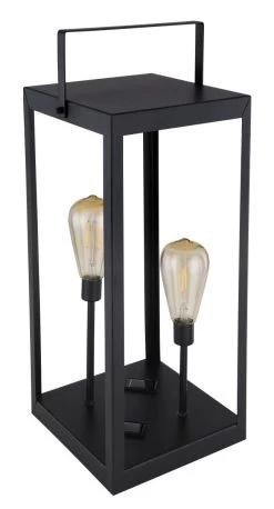 LED Solar Laterne Mit 2x Edison Leuchtmittel Schwarz Amber LBH 20x20x53cm Von Globo
