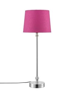 PR Home Liam Schmale Fensterbank Tischlampe Chrom Textilschirm Fuchsia E27 56x20x20cm
