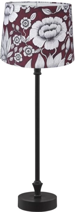 PR Home Liam Schmale Fensterbank Tischlampe Schwarz Textilschirm Rot Blumen E27 59x20x20cm
