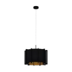 EGLO PINETA Textil Hängeleuchte Schwarz Gold E27 43cm Dimmbar