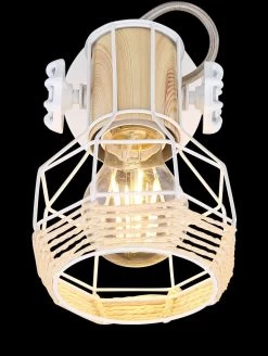 Globo Bana Wandstrahler Weiß, Natur Holzfarbend E27 Mit Schalter X12x19,5cm -Lichtwelt Verkauf globo54015 1 3