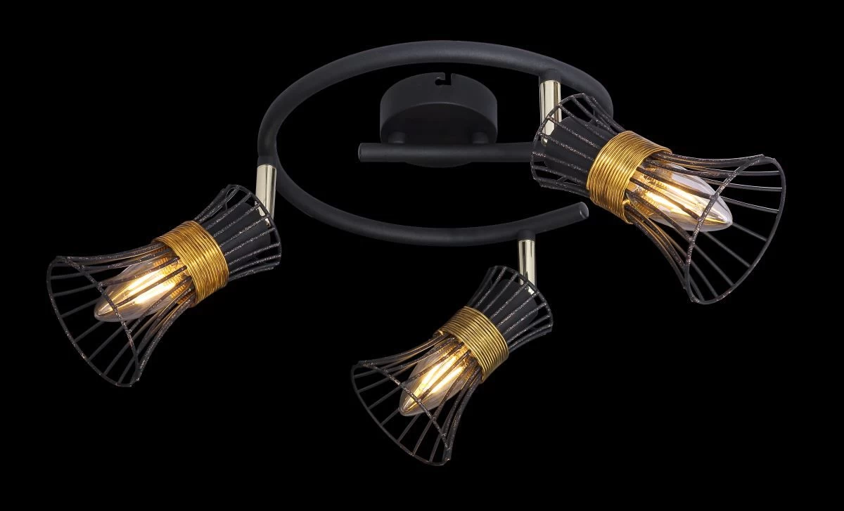 Globo Purra Deckenstrahler Schwarz, Gold 3x E14 Dimmbar 25x22cm 5 Globo Purra Deckenstrahler Schwarz, Gold 3x E14 Dimmbar 25x22cm – Bild 3