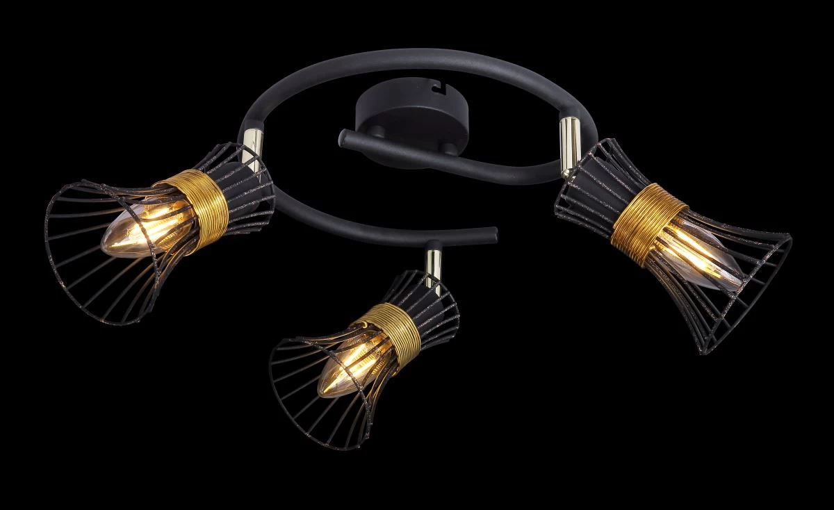 Globo Purra Deckenstrahler Schwarz, Gold 3x E14 Dimmbar 25x22cm 4 Globo Purra Deckenstrahler Schwarz, Gold 3x E14 Dimmbar 25x22cm – Bild 2