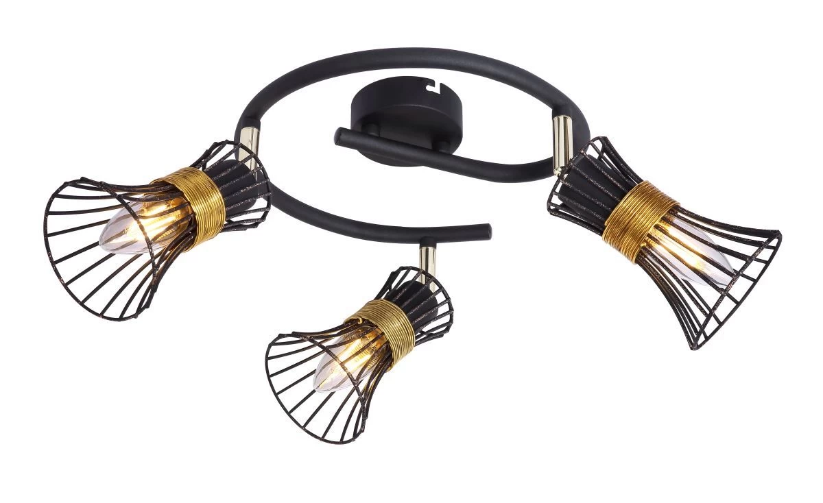 Globo Purra Deckenstrahler Schwarz, Gold 3x E14 Dimmbar 25x22cm 3 Globo Purra Deckenstrahler Schwarz, Gold 3x E14 Dimmbar 25x22cm