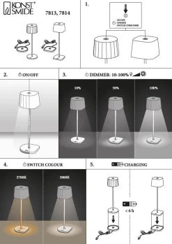 KONSTSMIDE Capri LED USB Akku Tischleuchte Schwarz Dimmbar 2700/3000K -Lichtwelt Verkauf mountingcapri 1 1