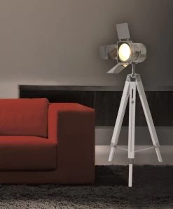 Dreibein Stehleuchte Im Retro Scheinwerfer Look Weiß Näve Holly E27 -Lichtwelt Verkauf nve2055323 3