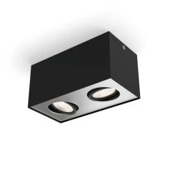 Philips Box Moderne LED Aufbauleuchte Schwarz 2-flg. 1000lm Doppelspot 20,2x10,2x10cm