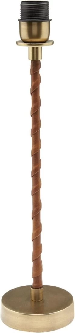 Hochwertige Tischlampe Im Antik Messing Look Aus Metall Mit Kunstleder PR Home Nora E27 11x46x11cm