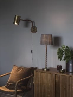 Hochwertige Tischlampe Im Antik Messing Look Aus Metall Mit Kunstleder PR Home Nora E27 11x46x11cm -Lichtwelt Verkauf pr3464602 4