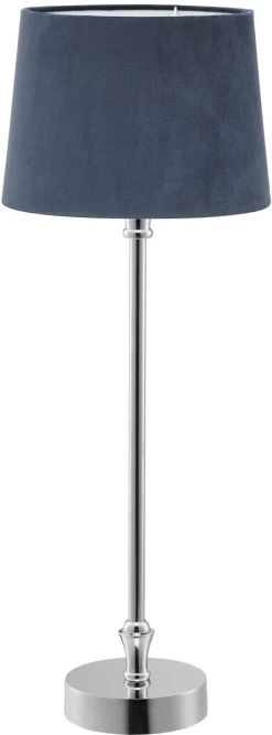PR Home Liam Schmale Fensterbank Tischlampe Chrom Textilschirm Samt Blau E27 59x20x20cm