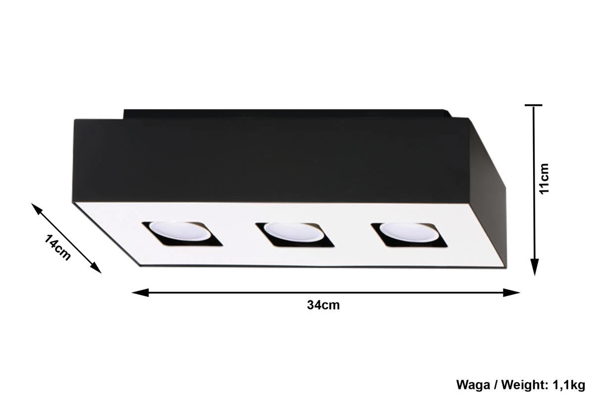 Sollux MONO Moderne Aufbauleuchte Eckig Schwarz, Weiss 3-flg. GU10 6 Sollux MONO Moderne Aufbauleuchte Eckig Schwarz, Weiss 3-flg. GU10 – Bild 4