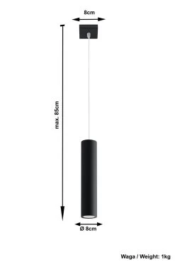 Sollux LAGOS Zylinder Hängelampe Schwarz 1-flg. GU10 8x8x100cm -Lichtwelt Verkauf sxsl.0327 ze