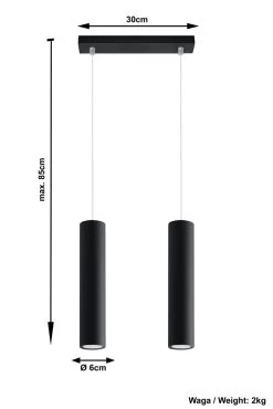 Sollux LAGOS Zylinder Hängelampe Schwarz 2-flg. GU10 -Lichtwelt Verkauf sxsl.0328 ze
